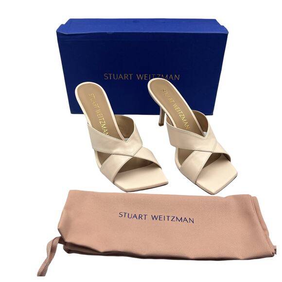 Stuart Weitzman Carmen 75 Slip On Slide Heels Mules Sandals Seashell Size 9B - Picture 1 of 10